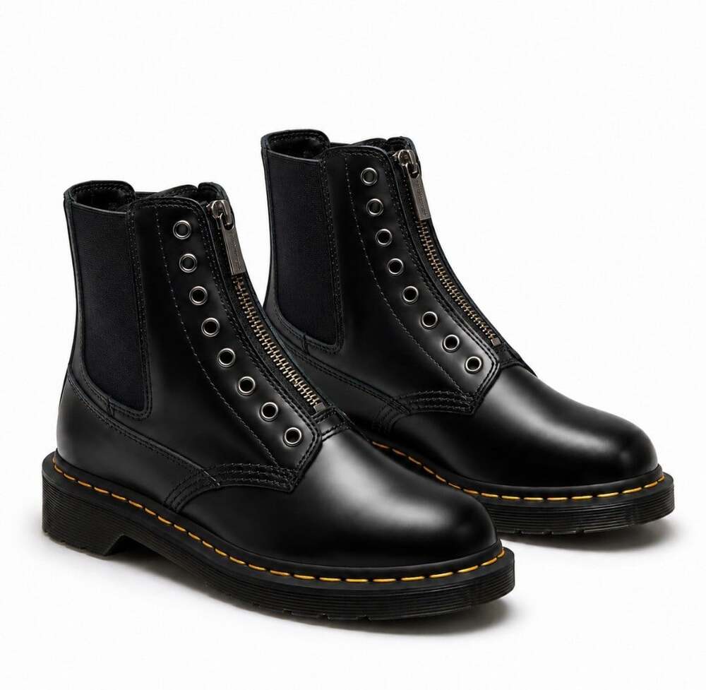 Dr. Martens 1460 Gusset Polished Smooth Zip Chelsea Boots Black Women 7 - Picture 2 of 16